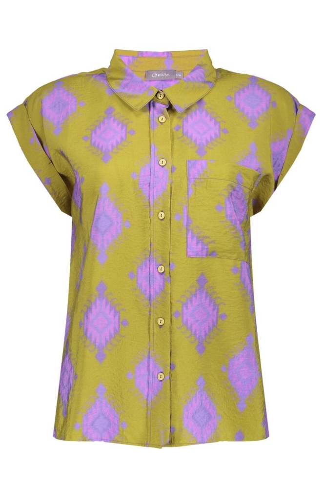 S S BLOUSE AZTEK PRINT 53210 20 Green/Purple